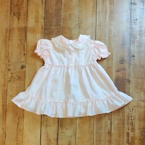 Polly Flinders Pink Vintage Dress Size 24 Months Peter Pan Collar Ruffles Retro